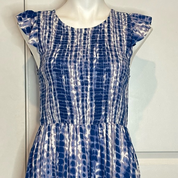 THML Blue Purple Tie Dye Sleeveless Ruffle Smocked Midi Dress S - Picture 2 of 10